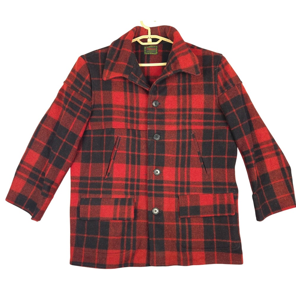 Vintage Chippewa Falls Woolen Mill‎ Red Black Plaid Wool Coat Jacket Womens READ